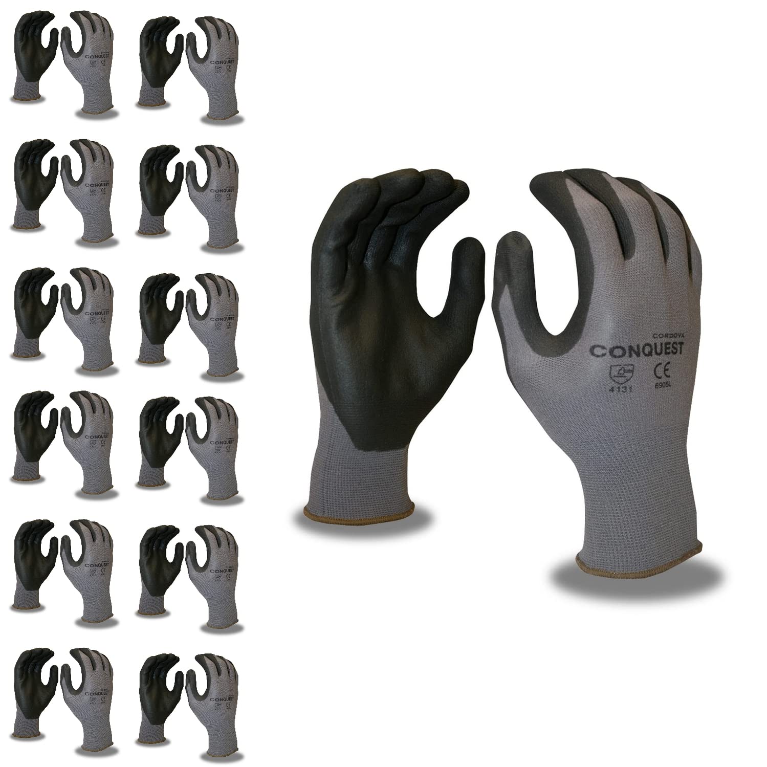 Cordova 6905XS Conquest Gloves, Premium, Gray Nylon/Spandex Shell